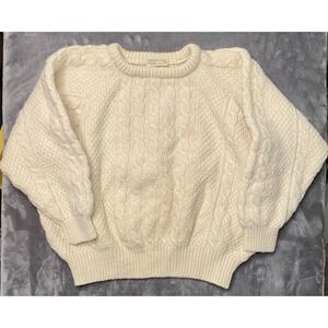 Vtg Carraig Donn Ireland Fisherman Sweater Men’s Large Cream 100% Pure New Wool